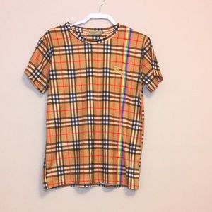 Burberry women’s plaid top with rainbow stripes. XL